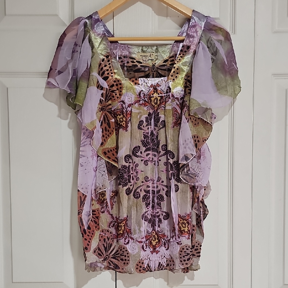 Oneworld Sheer Boho Butterfly Blouse | Flowy Statement